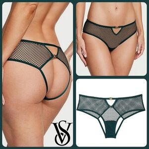 NWTs Victoria's Secret Open-Back Fishnet Cheeky Panty in Dark Green Size Small